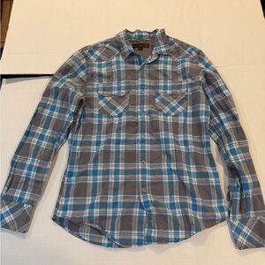 G by Guess Men's Blue & Gray Plaid Long-Sleeve Button-Snap Shirt